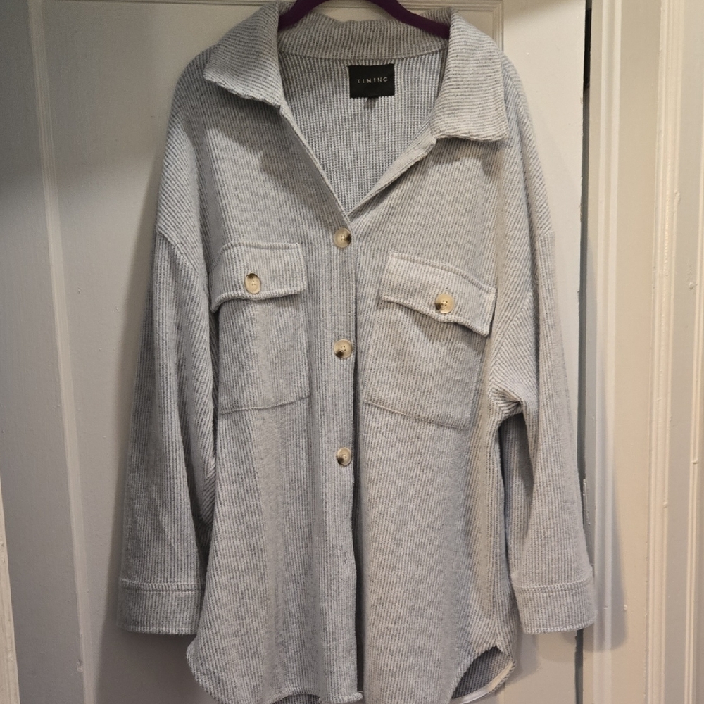 Gray Button-Up Shacket Shirt Jacket